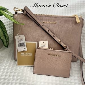 Michael Kors Soft Pink 2Pcs Set grained leather crossbody bag/coin purse•